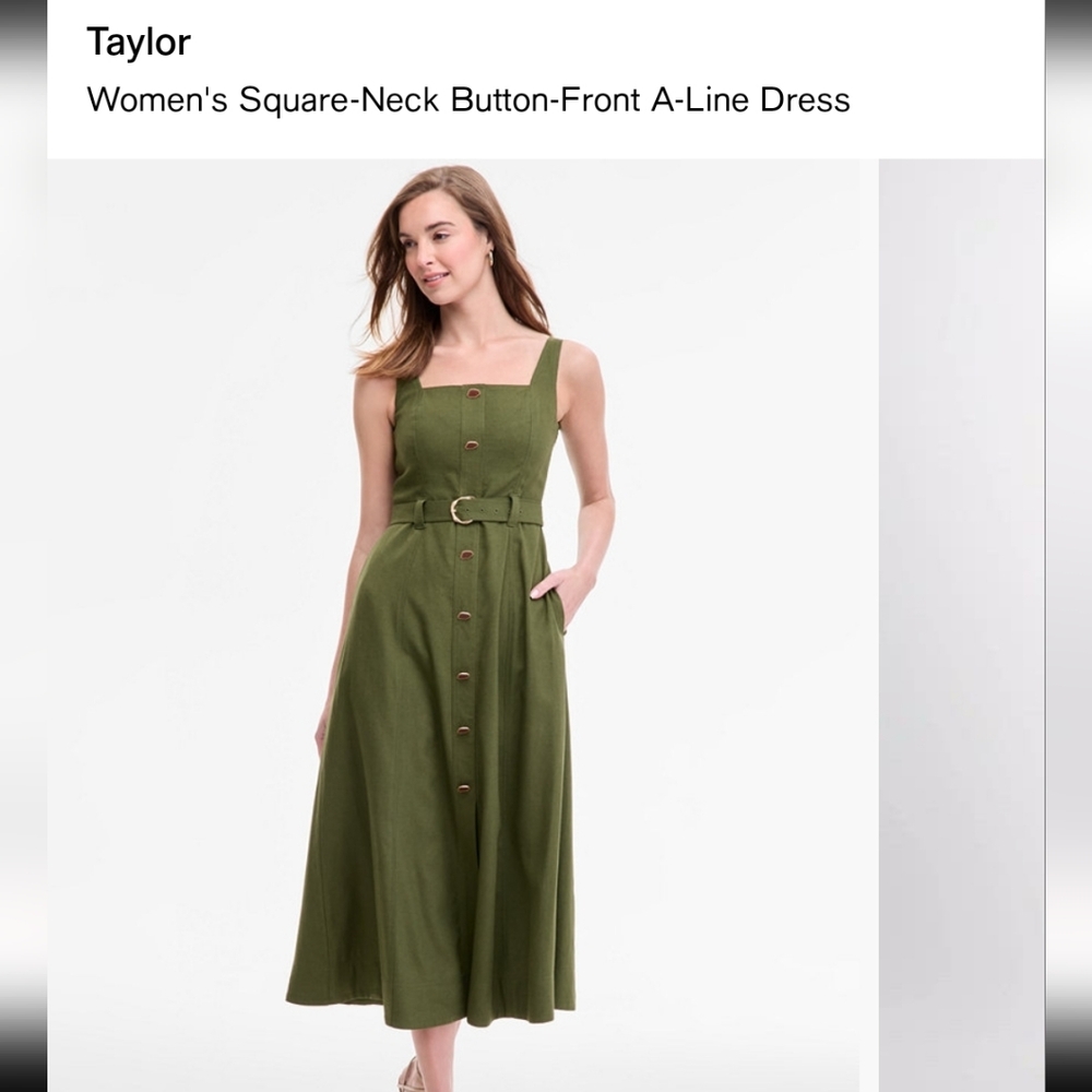 NWT Taylor Green Square Neck Button Front Midi Dress Sz 10